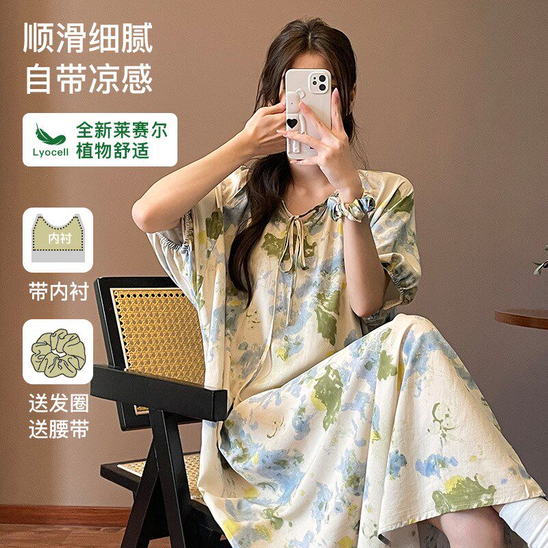 睡裙女夏可外穿棉绸宽松大码家居服高级感2025新款可爱睡衣防凸点