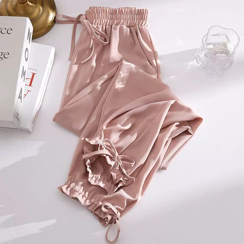 冰丝运动裤女夏季薄款小个子雪纺束脚裤休闲哈伦防晒垂感灯笼裤子