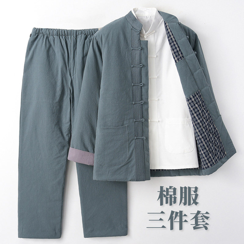 中老年唐装棉衣男冬季加厚外套爸爸冬装棉袄中式服装棉麻棉服套装,男装,唐装,淘宝优惠券,粉丝福利购,淘宝优惠卷