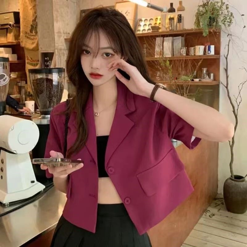 感炸街小个子西装外套女夏季薄款休闲设计感小众短款西装外搭短款