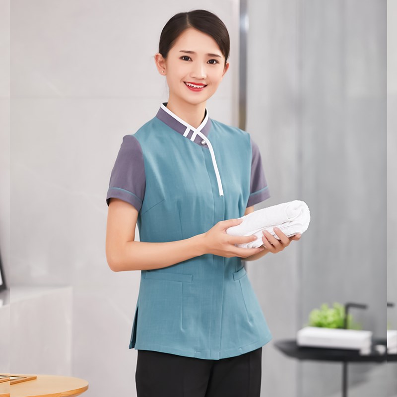 保洁工作服宾馆酒店PA客房短袖物业清洁阿姨工作服亚麻透气保洁服