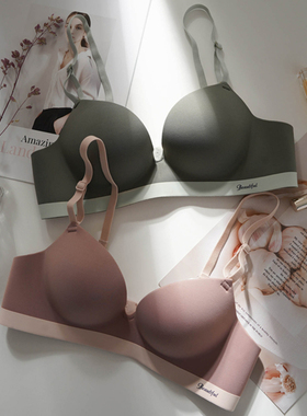 无痕内衣裤套装聚拢文胸套装无钢圈一片式糖果色少女小胸罩调整型