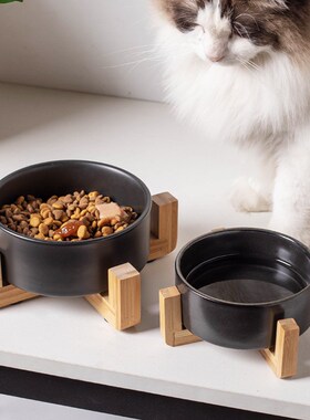 领养之家/黑色猫碗陶瓷喝水碗双碗陶瓷食盆狗碗猫咪饭碗木架