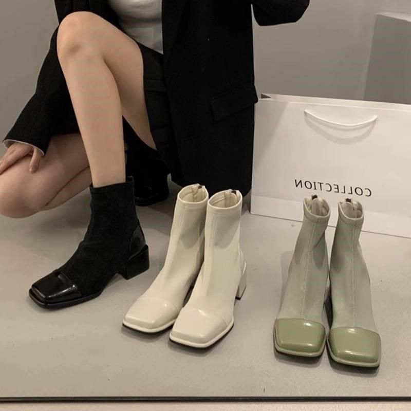 大码短靴41到43女靴秋冬2024新款高跟鞋胖mm粗腿靴子宽胖脚马丁靴