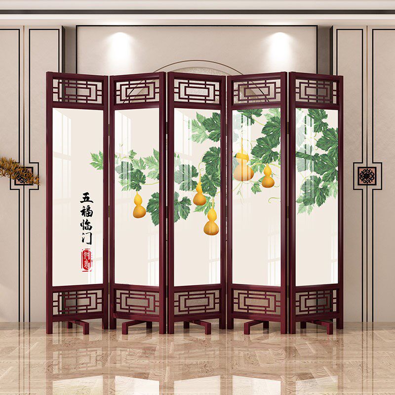 新中式隔断客厅办公室酒店入门玄关遮挡自带十字旋转底座镂空屏风