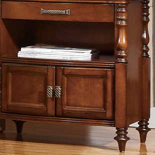 美式实木床头柜房间复古柜子多层收纳简约欧式卧房床边柜双门带抽