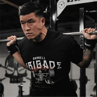 BARBELL新款杠铃印花短袖T恤男士美式运动健身休闲宽松棉质半袖