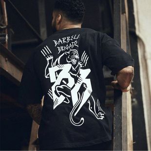 BARBELL新款豹子印花短袖T恤男士美式运动健身休闲宽松棉质半袖