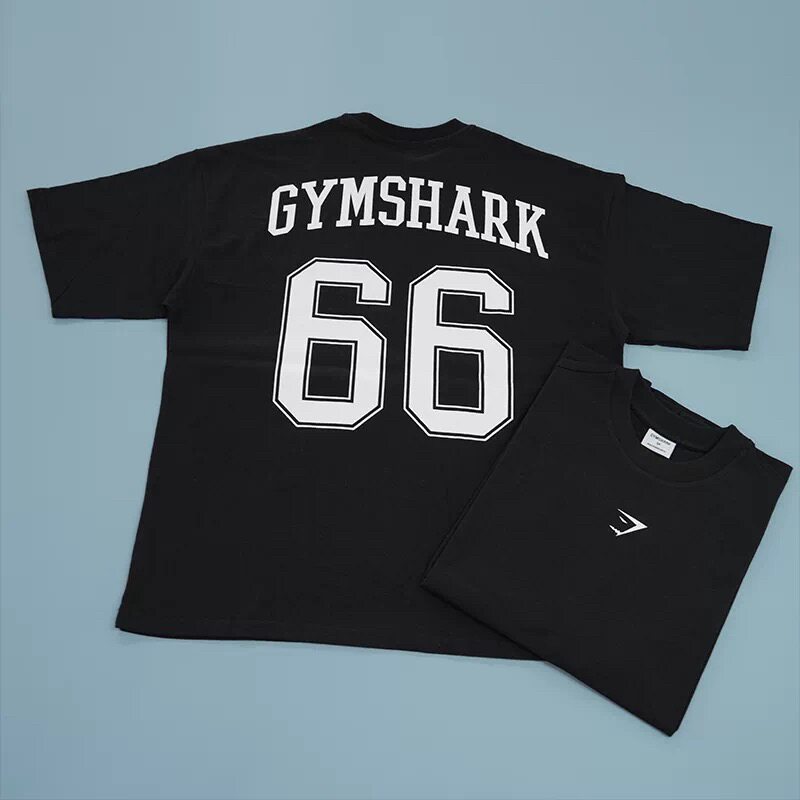 GYMSHARK 66号鲨鱼短袖男女情侣宽松运动休闲棉质圆领健身t恤上衣