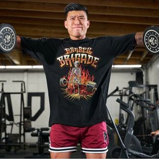 BARBELL复古火焰骷髅印花短袖T恤男美式夏季宽松休闲情侣短袖上衣