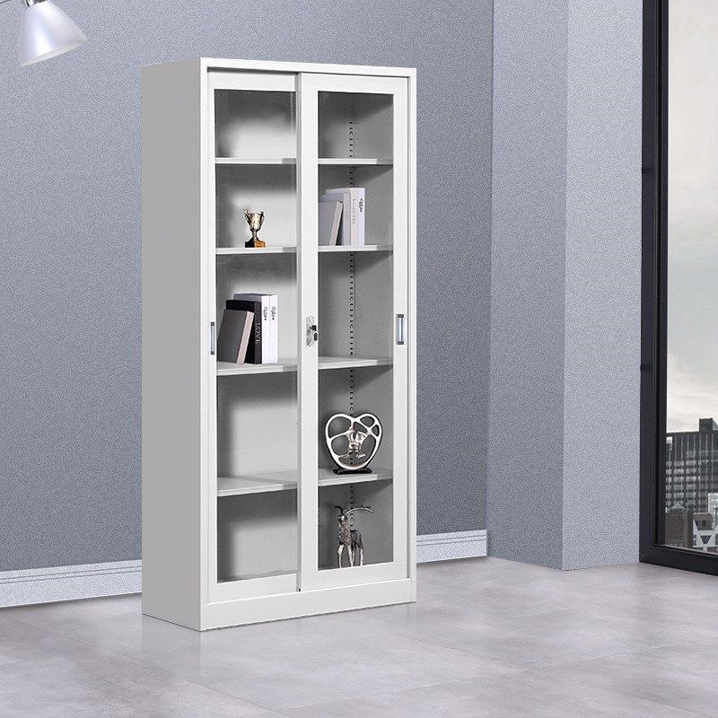 钢制办公室通体玻璃对开门文件铁皮书柜资料密码带锁凭证档案柜子