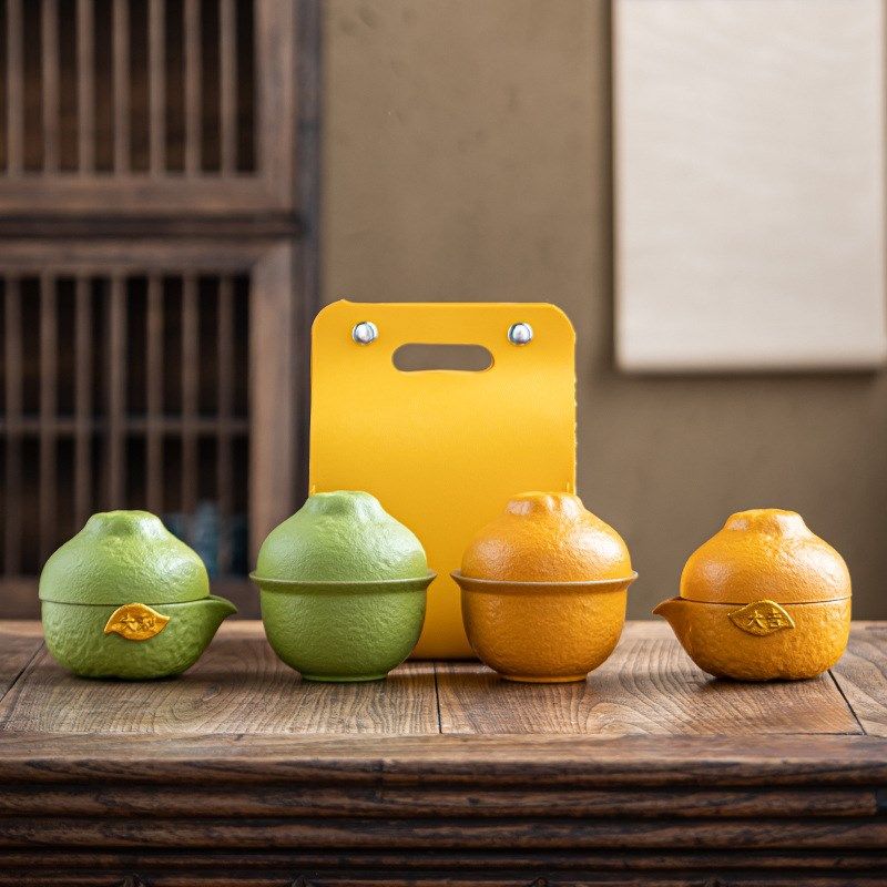 大桔大利户外便携式旅行茶具套装丑橘快客杯一壶二杯办公商务礼品