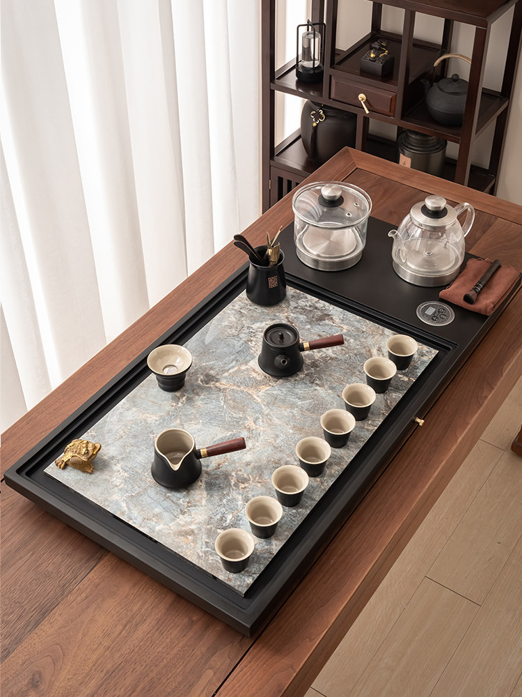 天然乌金石茶盘全自烧水一体式电磁炉家用套装排水轻奢岩板茶台