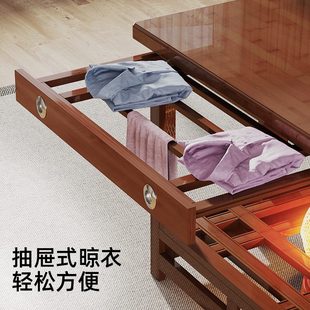 烤火桌子家用正方形可折叠实木取暖桌多功能四方桌子简约烤火架