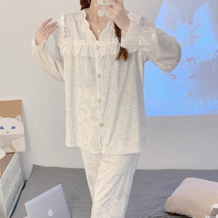 金丝绒睡衣女春秋款长袖白色网红爆款秋冬季薄款家居服两件套装