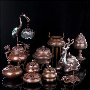 吉象寿桃狻猊高脚三足铜炉博山三龙仙鹤梅花鹿香炉荷叶铜倒流香炉