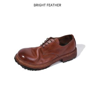 水洗马皮男鞋复古厚底增高德比鞋男士休闲皮鞋商务款棕色软皮透气