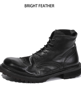 马皮皮鞋男款高帮商务休闲马丁靴英伦风短靴布洛克雕花靴子手工鞋