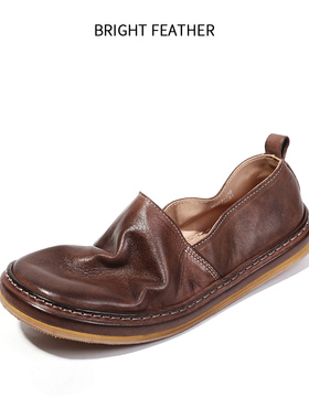 意大利手工皮鞋马皮渔夫鞋男士夏季休闲乐福鞋软皮软底牛皮一脚蹬