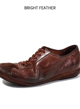 水洗马皮德训鞋男固特异意大利手工鞋复古做旧休闲皮鞋夏季款透气