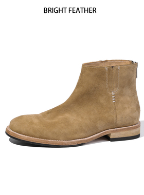 英伦风切尔西靴男真皮复古短靴反绒皮马丁靴磨砂皮鞋高帮男靴拉链