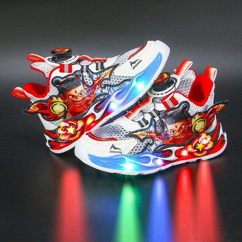 哪吒带灯男童鞋2025夏季新x款网面透气儿童运动鞋旋转扣小孩跑步,童鞋/婴儿鞋/亲子鞋,运动鞋,淘宝优惠券,粉丝福利购,淘宝优惠卷