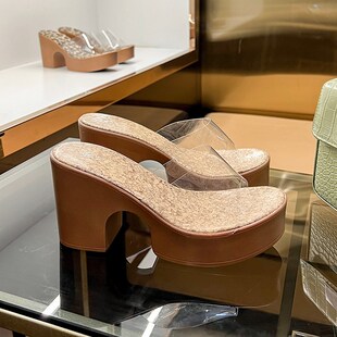 坡跟厚底拖鞋女夏外穿高级感网红透明防水台增高高跟凉Z鞋松糕凉