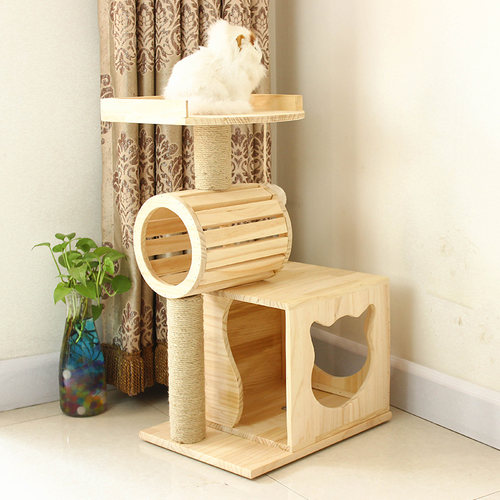木质猫咪玩具实木猫爬架剑麻猫抓柱稳J固猫窝猫跳台猫树多省包邮