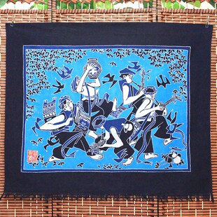 蜡染画少数民族人物风情画工艺品挂E饰茶室餐厅茶艺装饰特色布艺
