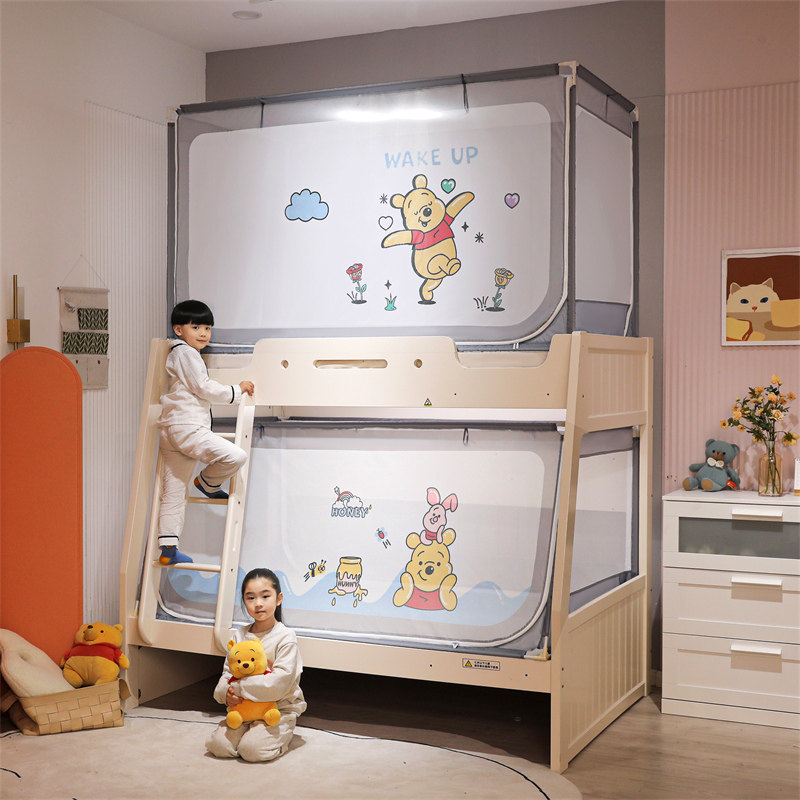 儿童子母床蚊帐家用上铺全底防y摔上下床双层床下铺梯形专用1米5