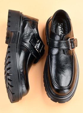 皮鞋男士秋冬一脚蹬黑色r厚底休闲商务正装增高德比鞋男款2024新