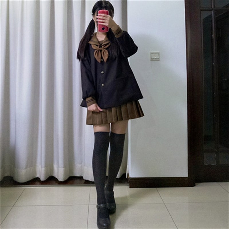 酒诗 b海军领秋冬款可爱幼稚园jk制服咖啡二本学生水手服年会校
