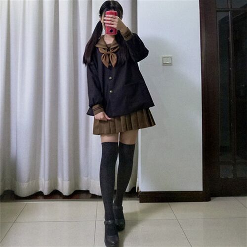 酒诗  b海军领秋冬款可爱幼稚园jk制服咖啡二本学生水手服年会校