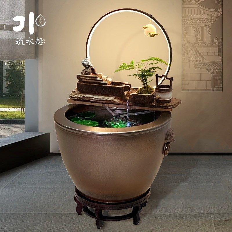陶瓷材质插电大j水缸古法鱼缸上流水摆件器循环水落地景造景装饰,家居饰品,流水摆件,淘宝优惠券,粉丝福利购,淘宝优惠卷