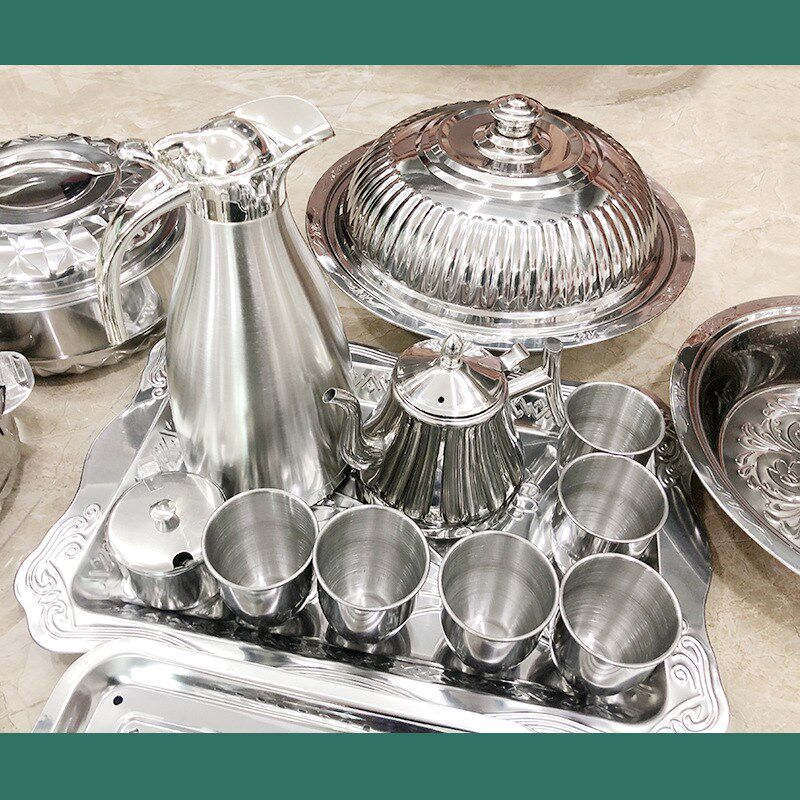 非洲跨境不锈钢双层兰花保鲜锅 保温加厚全钢玉兰锅 28件套套装锅