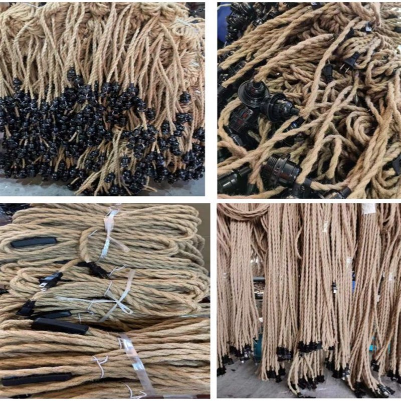 复古麻绳麻花灯头线单头3头串联一拖三灯串E26 E27螺口灯