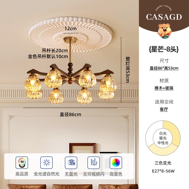 中古风客厅吊灯复古实木卧室餐厅灯复古玻璃灯2025年新款中山灯具