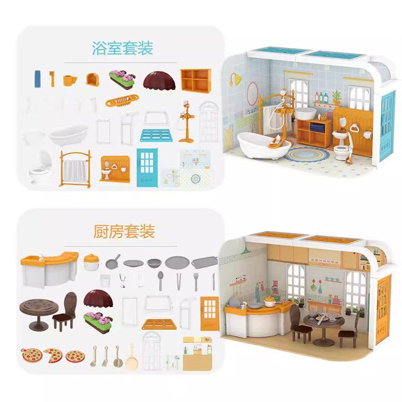 Dollhouse娃娃屋迷你卧室小店厨房含背景场景模型OB1微缩食玩场景