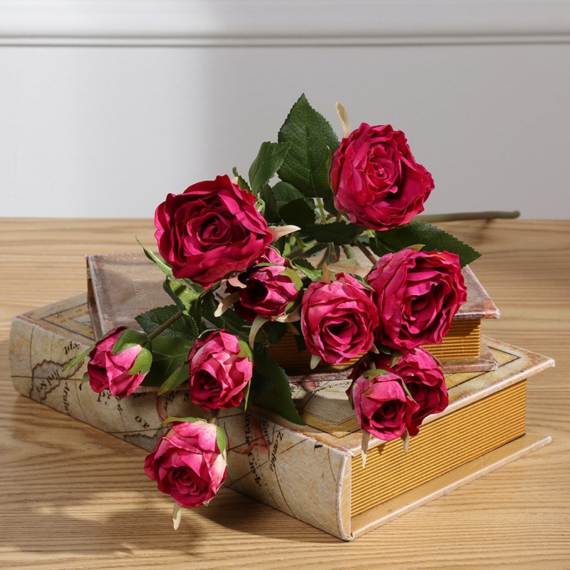 厂家现货仿真花假花6头卷边玫瑰塑料花 客厅花朵装饰婚礼拱门布置