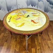 桌子圆桌餐桌小户形彩色带转盘加厚餐饮出租房饭桌