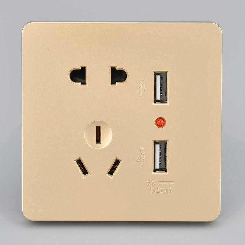 暗装USB插座面板墙壁五孔双USB插座手机充电2.1A转5V五孔USB插座