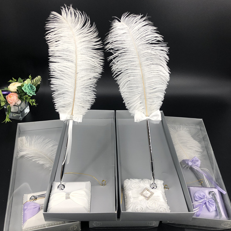 西式结婚婚庆用品创意港式婚宴签到笔教堂新人签名黑色笔芯羽毛笔