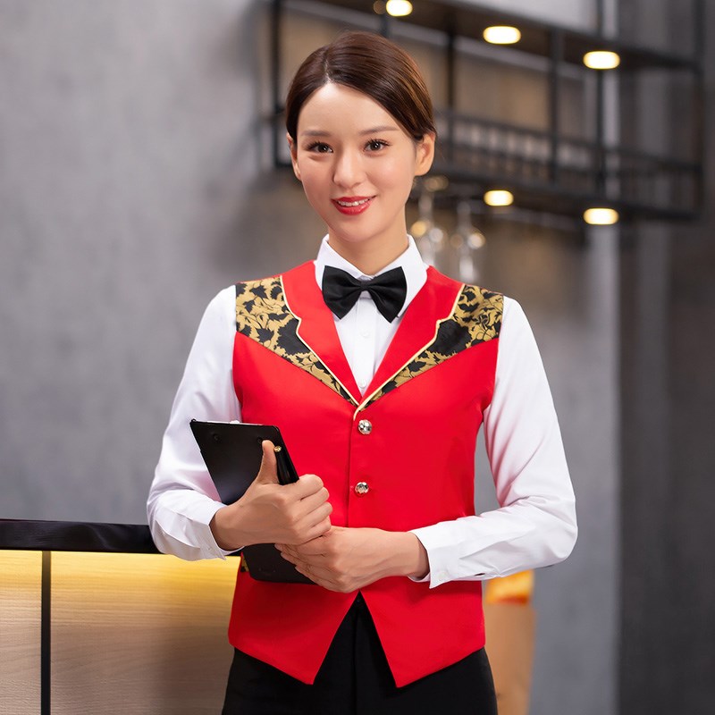 餐饮工作服咖啡厅快餐店收银马甲KTV服务员酒吧吧台制服新款套装