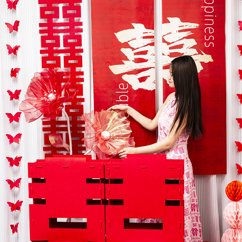 婚房布置摆件新房网红纱花路引真丝花蜂窝球结婚装饰婚庆婚礼装饰