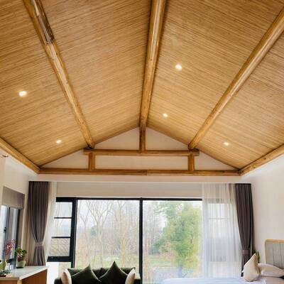 民宿吊顶竹席酒店无线餐馆田园风编织竹片墙面装修复古装饰茶室