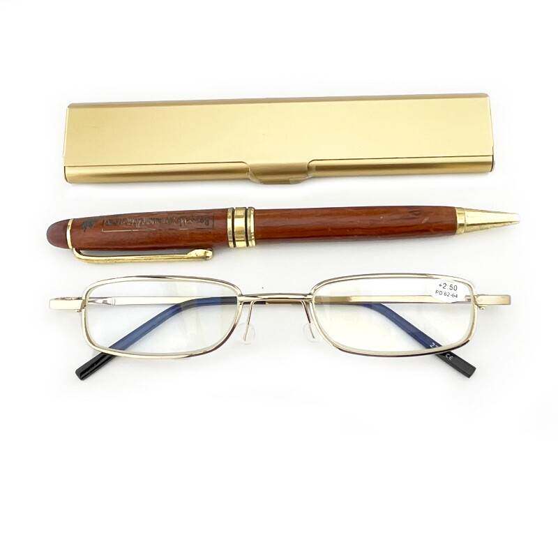 便携笔筒玻璃加膜老花镜加膜高清玻璃片防蓝光迷你小眼镜阅读放大