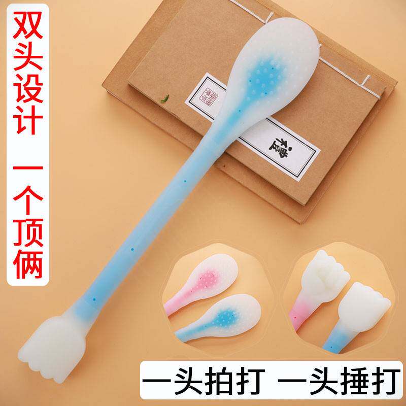 双头捶背经络拍打器硅胶筋络拍痧板手持式加长拳头按摩锤肩敲打棒