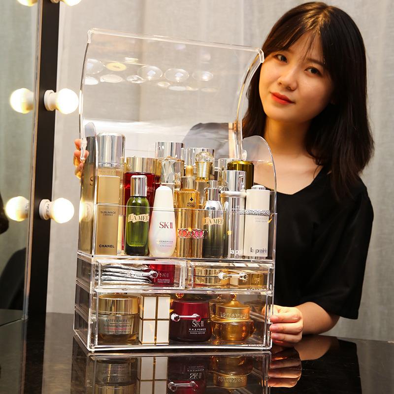 化妆品收纳盒透明抽屉式桌面面膜收纳梳妆台化妆刷化妆盒收纳柜