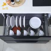 欧红志不锈钢三边双层橱柜拉篮抽屉式 收纳碗蝶架置物抗指纹碗碟