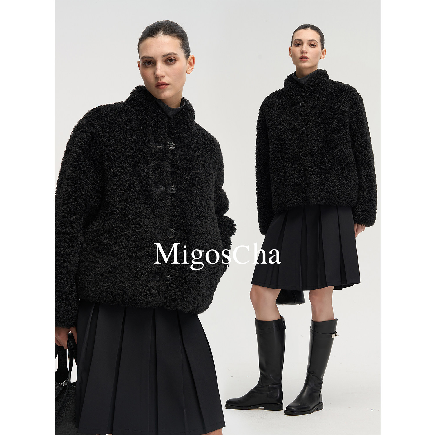 migoscha 环保仿生山羊卷95白鹅绒双面穿羽绒外套冬季新款